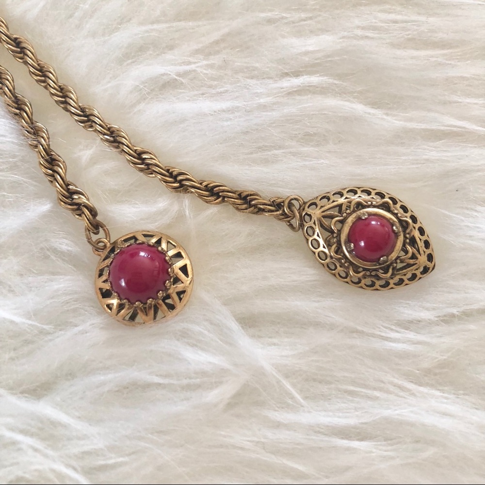 Chico’s Lariat style necklace with deep red stones
